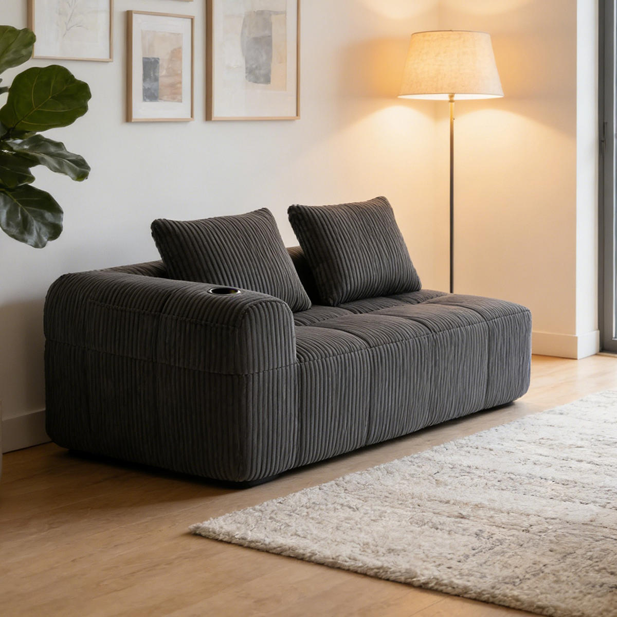 SOFA Modulares 2-Sitzer,Cord, keine Montage erforderlich, Grau - Grau, Textil (93/61/158cm) - Meubles Cosy