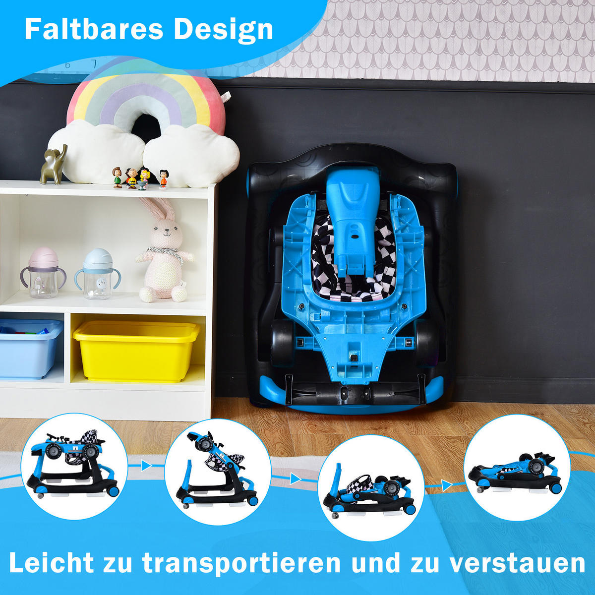 LAUFLERNWAGEN Klappbar Blau - Blau, Kunststoff (64/56/76cm) - COSTWAY