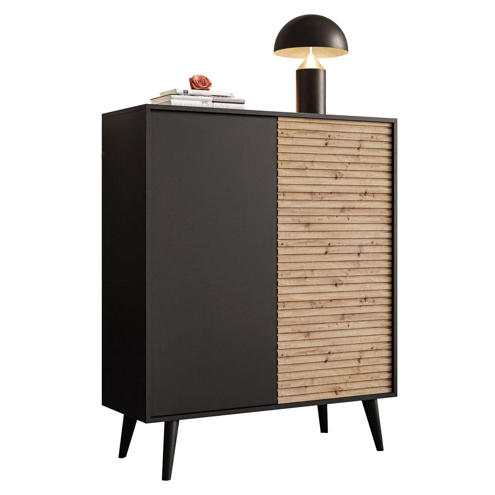 KOMMODE CONE KD104 - Eichefarben/Schwarz, Holzwerkstoff (104/125/39cm) - Lookway
