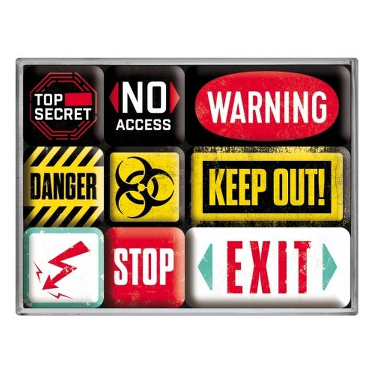 MAGNETSET 9-teilig Achtung Warning - Multicolor, Metall (7/9/2cm) - Nostalgic-Art