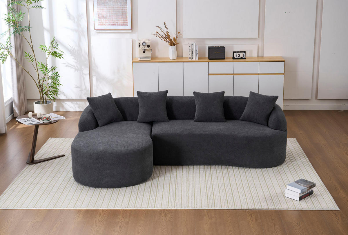 SOFA 3-Sitzer bogenförmig Chenille Dark Grey - Dunkelgrau, Textil (150/243cm) - Meubliv