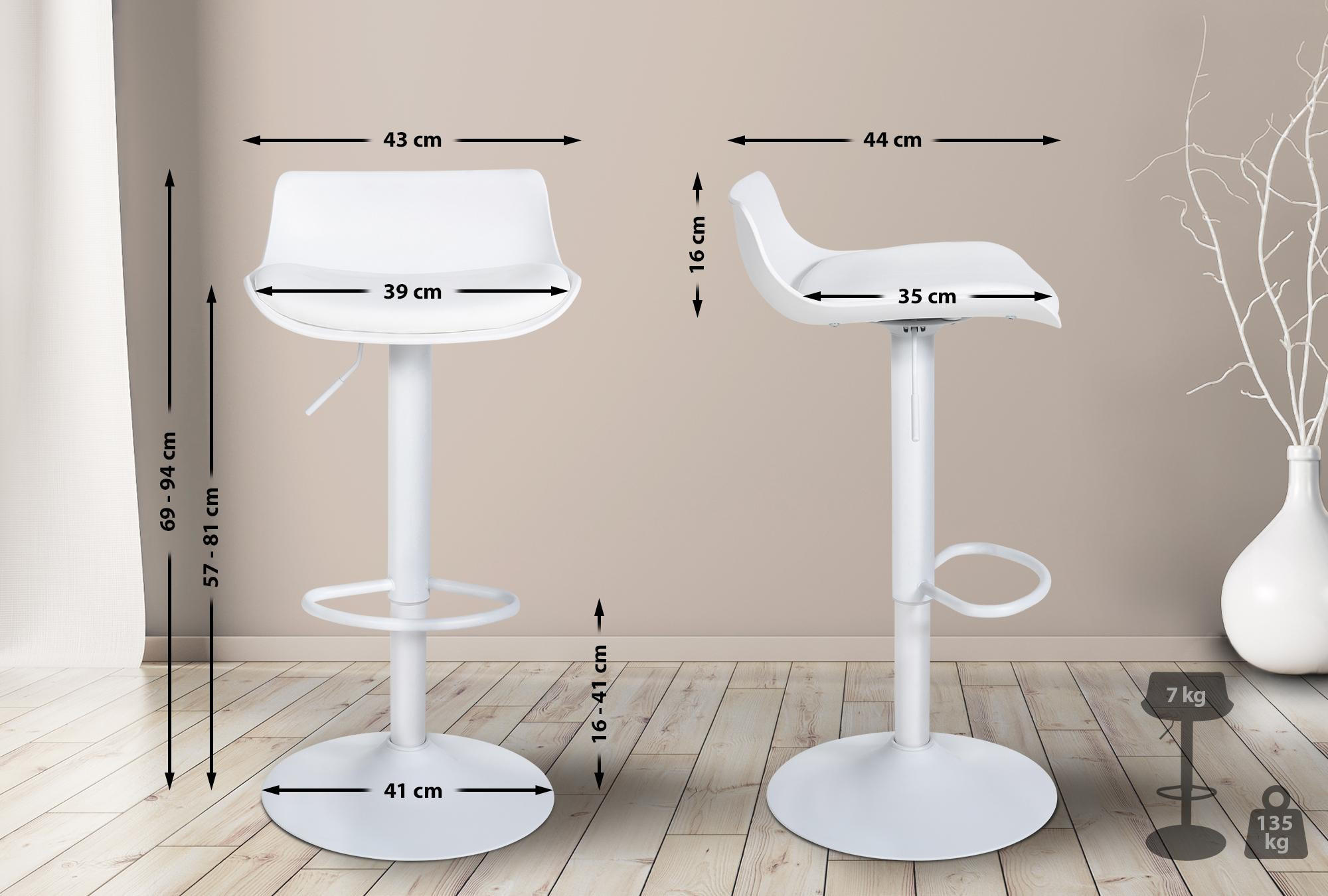 BARHOCKER 2er Set Kunststoff weiß - Weiß, Kunststoff/Textil (43/69/44cm) - CLP