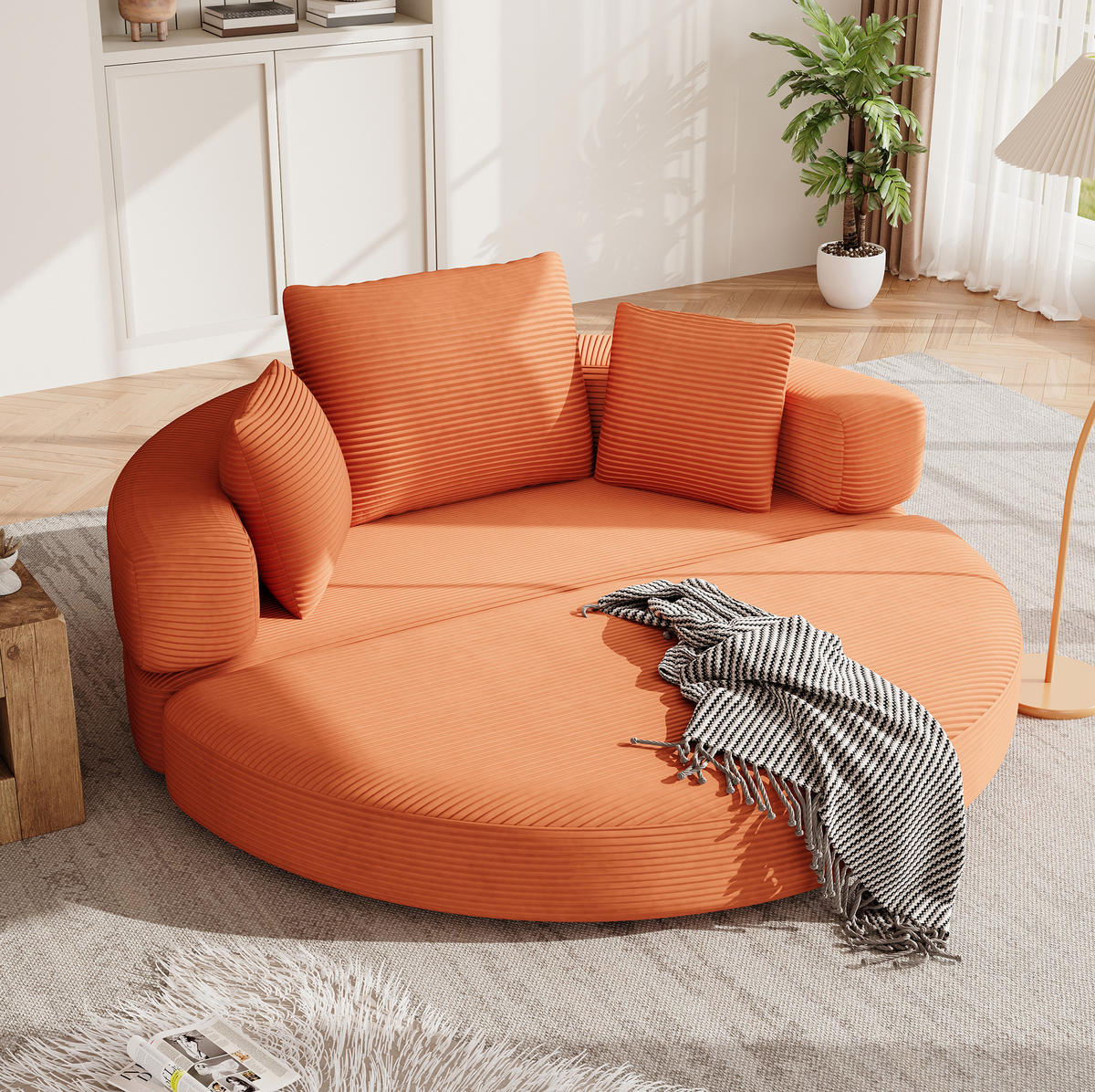 SCHLAFSOFA 2-in-1 173x176 cm Cord Orange mit 3 Kissen - Orange, Kunststoff (176/40/173cm) - Meubliv