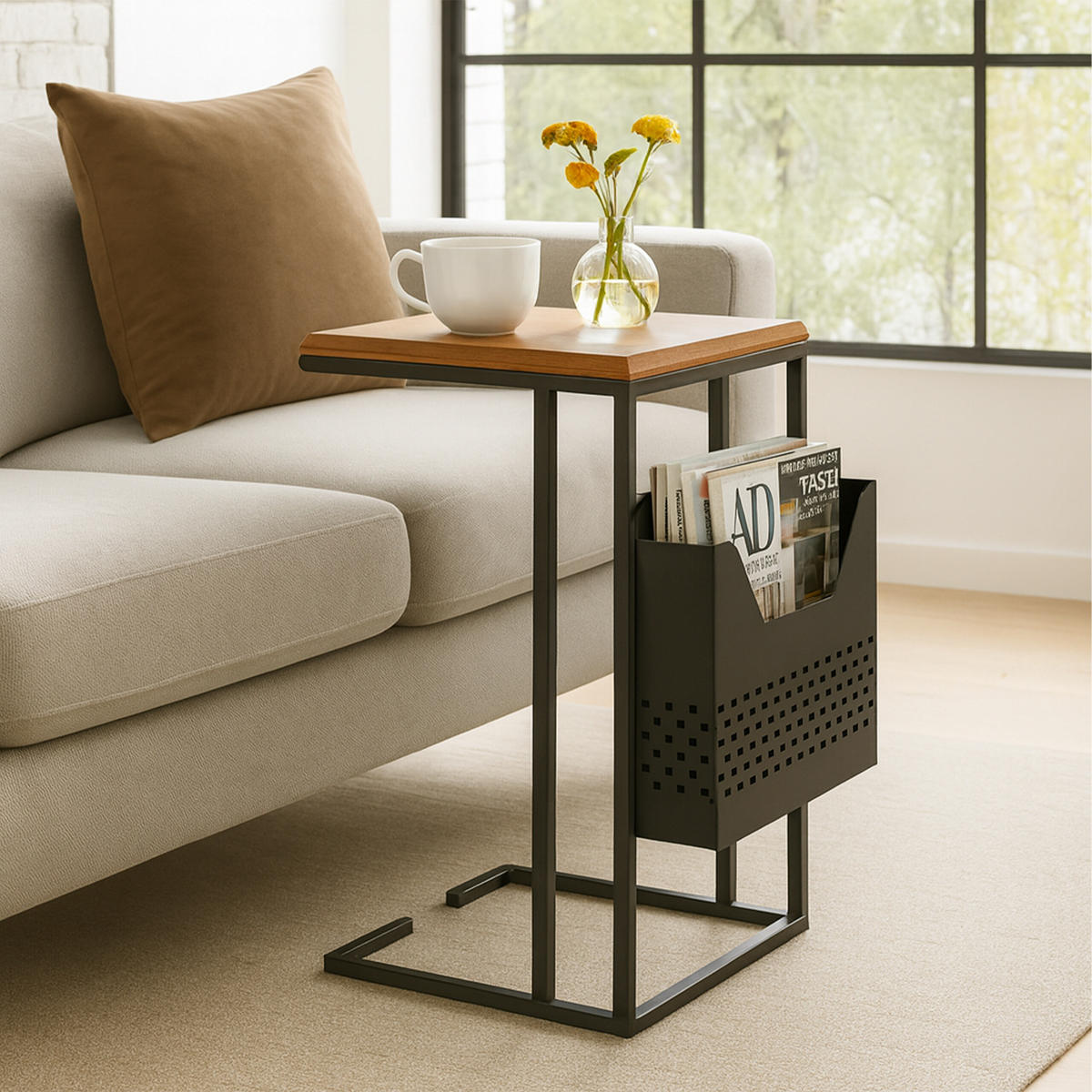 BEISTELLTISCH - Schwarz, Holz/Metall (37/30/63cm) - Relaxdays