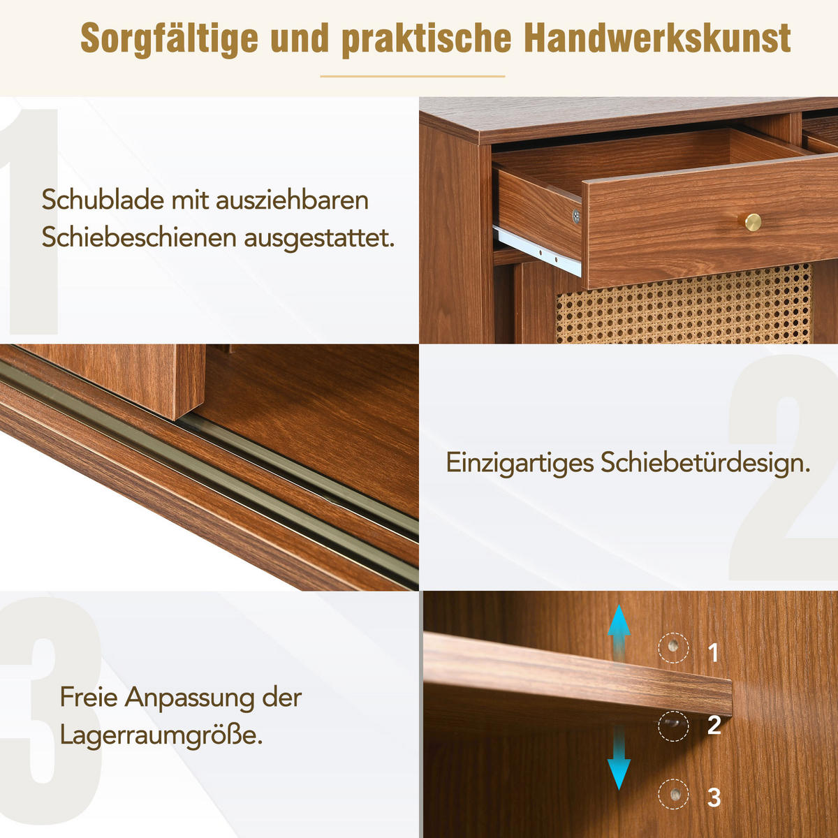SIDEBOARD 120/40/78 cm walnussfarben aus MDF mit 3 Schubladen - Eichefarben, Holzwerkstoff (120/78/40cm) - OKWISH