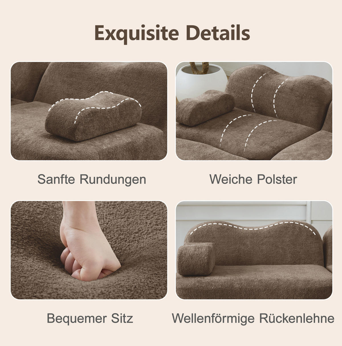 SOFA 192/98/70 cm in Braun aus Samt, rahmenlos und ohne Aufbau - Braun, Textil (98/70/192cm) - Flora Grace