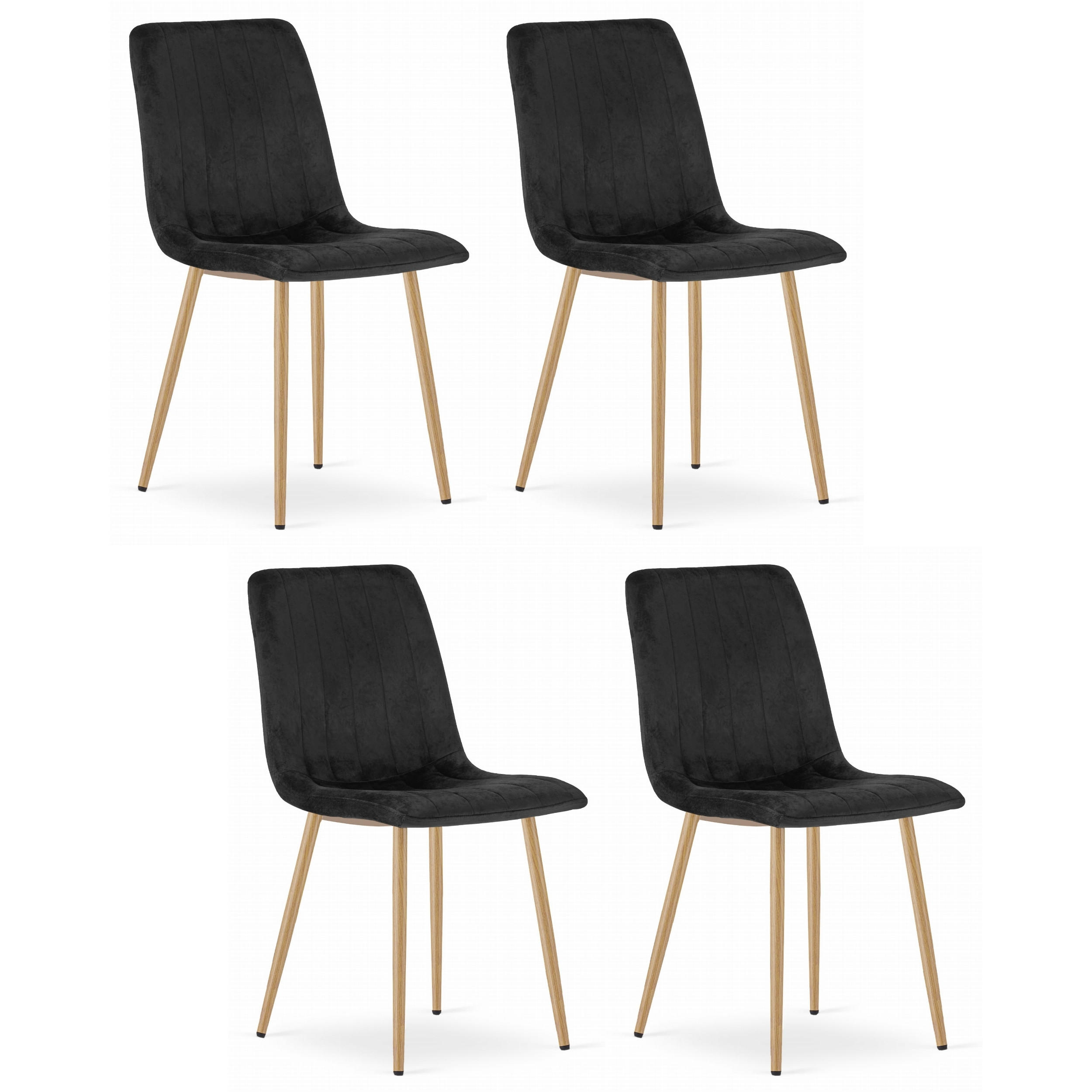 STUHL ORSARA 4-er Set, Schwarz, Metallbeine in Holzfarbe, mit Samtstoff gepolstert - Schwarz, Textil/Metall (43/90/51cm) - Komodee