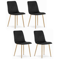 STUHL ORSARA 4-er Set, Schwarz, Metallbeine in Holzfarbe, mit Samtstoff gepolstert - Schwarz, Textil/Metall (43/90/51cm) - Komodee