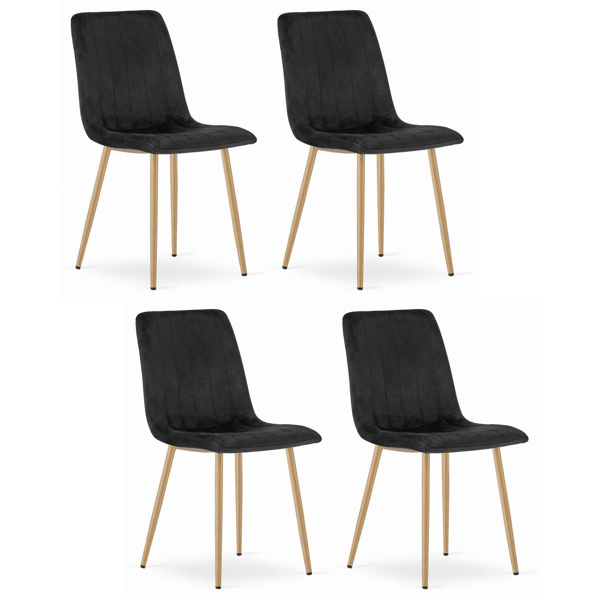 STUHL ORSARA 4-er Set, Schwarz, Metallbeine in Holzfarbe, mit Samtstoff gepolstert - Schwarz, Textil/Metall (43/90/51cm) - Komodee