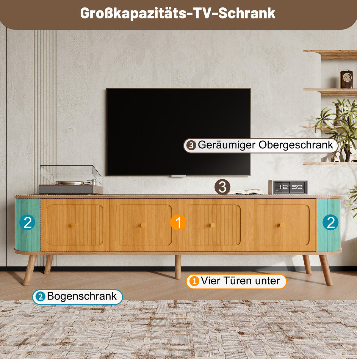 LOWBOARD 180/38/47 cm aus MDF und Holzwerkstoff mit Klapptüren Eichenfarben - Braun, Holzwerkstoff (180/47/38cm) - Modenvie