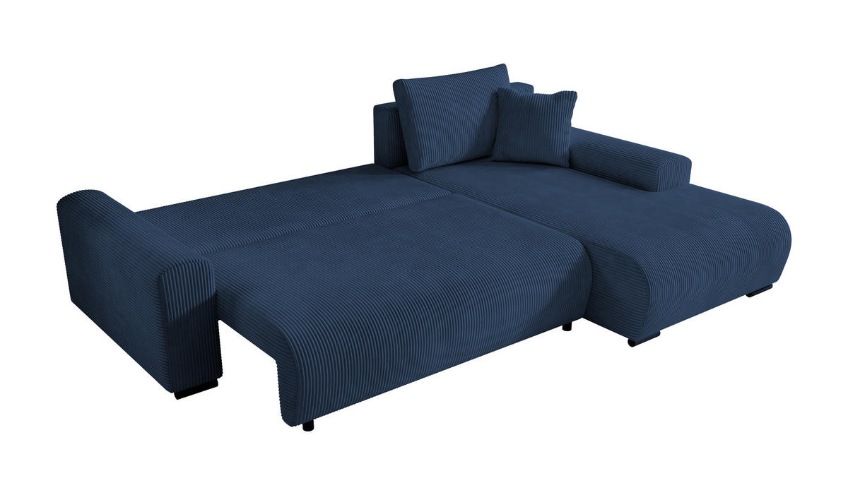 ECKSOFA Nelly mit Bettkasten und Schlaffunktion, Cordstoff in L-Form - Blau, Textil (270/185cm)