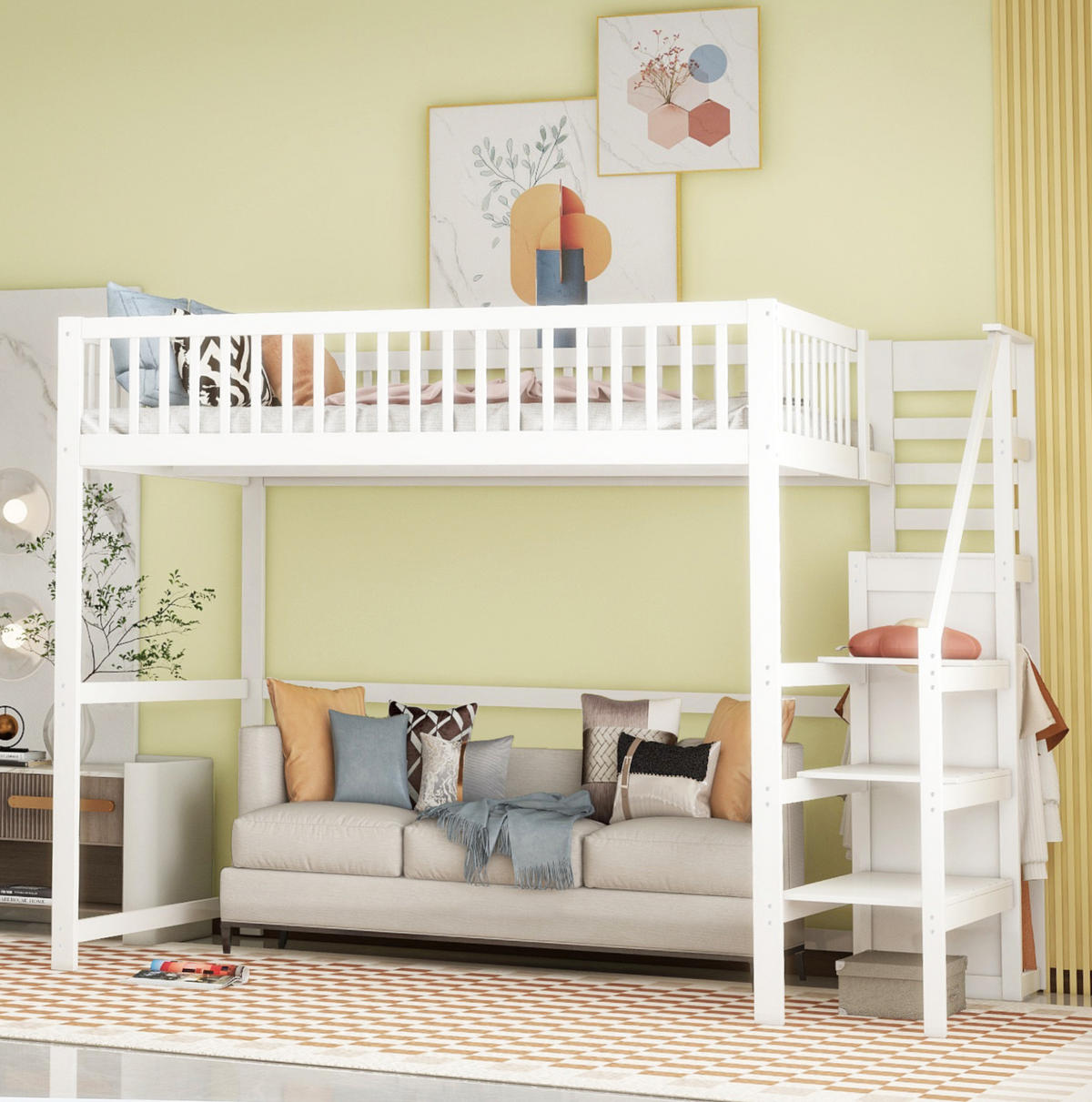 HOCHBETT 140/200 cm mit Treppe, Kleiderschrank und Stauraum aus Holzwerkstoff, Weiß - Weiß, Holzwerkstoff (140/200cm) - Redom