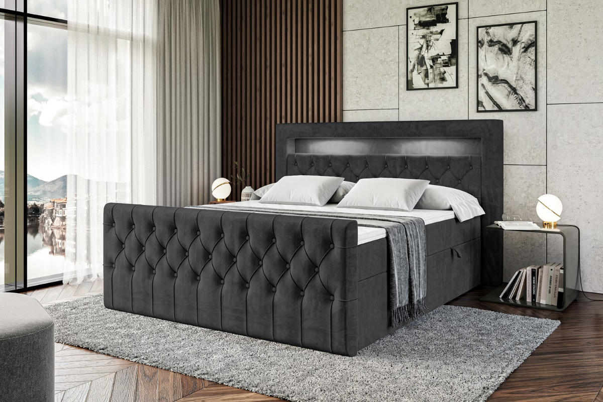 BOXBETT AURORA - 160x200 - H3 - Schwarz - Schwarz, Holzwerkstoff (160/200cm) - ALTDECOR