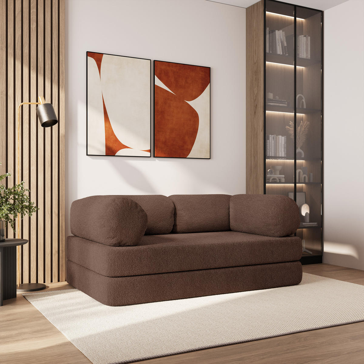 BETTSOFA EIREN aus Schaumstoff Bucle-Stoff Braun Schlaffunktion - Braun, Textil (170/68/80cm) - MASSENO