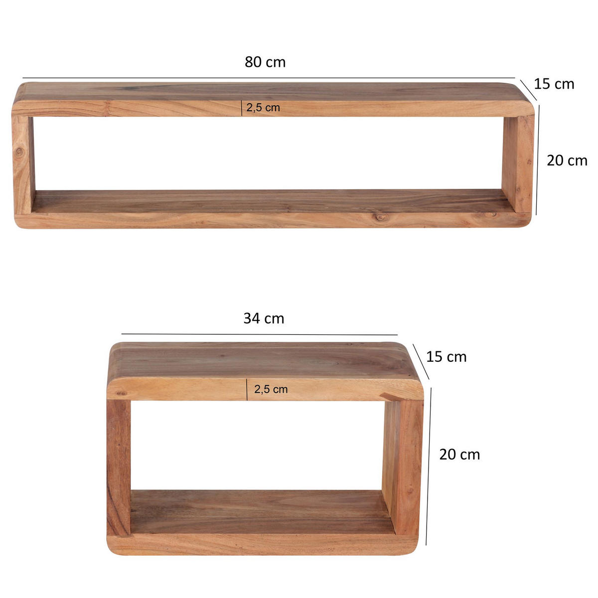 HÄNGEREGAL 3er Set BALO Akazie - Akaziefarben, Holz (80/20/15cm) - tinkaro