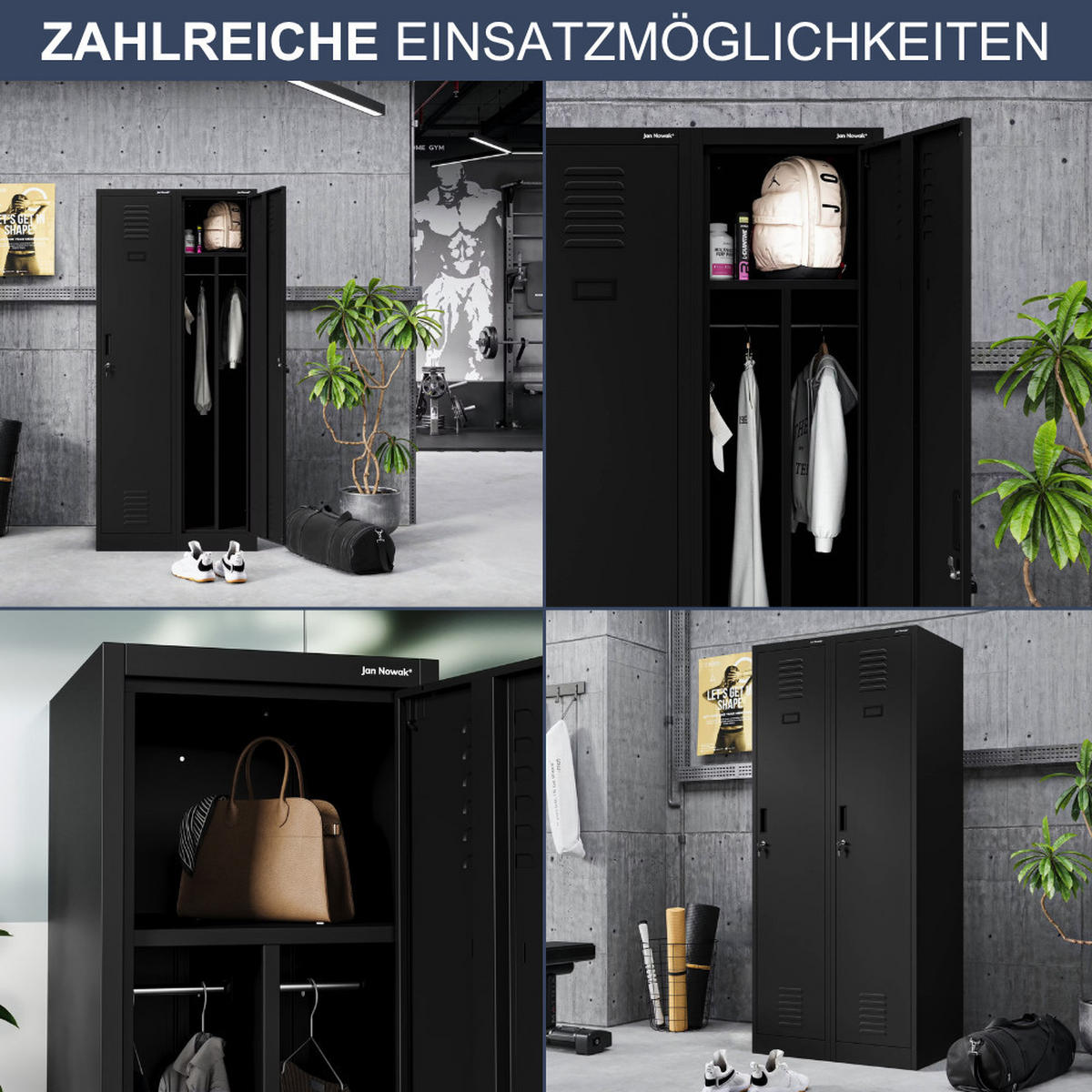 UMKLEIDESCHRANK Spind KACPER 1 Abteil 180x40x50cm Schwarz - Schwarz, Metall (40/180/50cm) - Jan Nowak