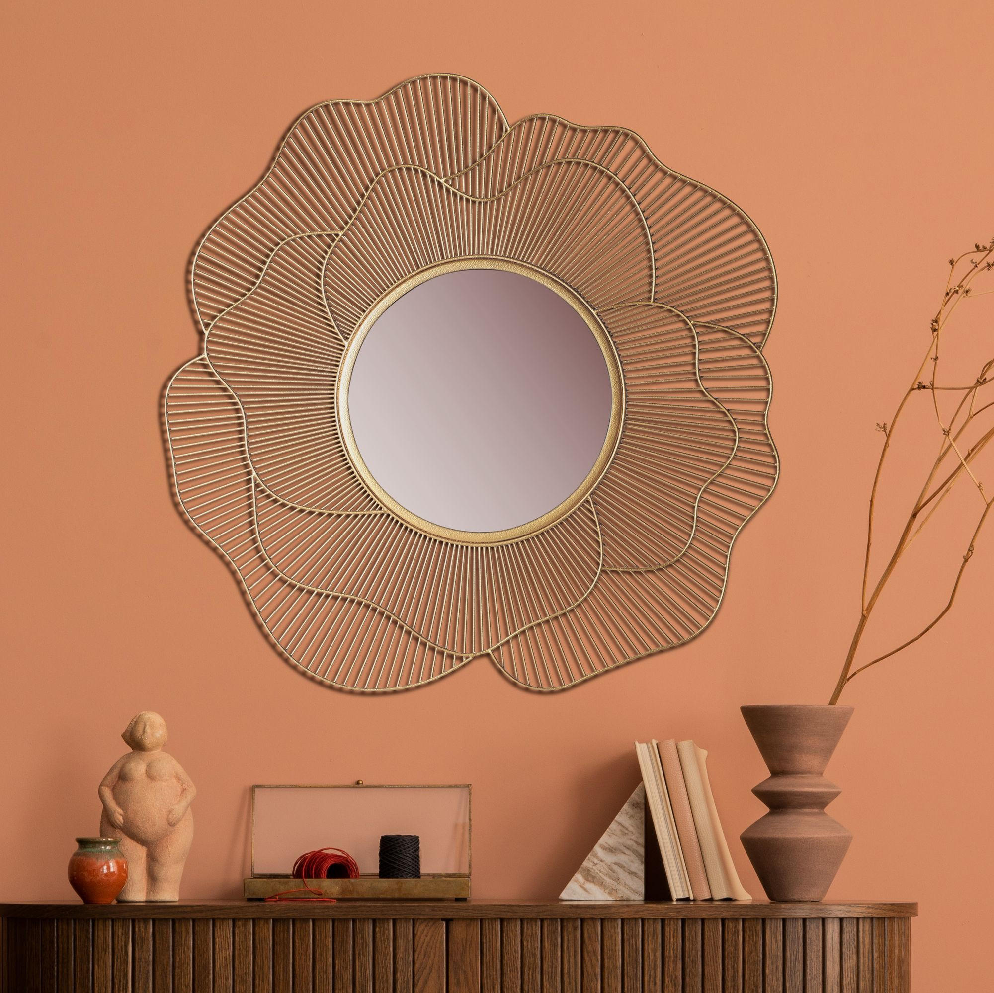 WANDSPIEGEL Rund Metall Gold 77 cm Blütenform - Goldfarben, Glas (77/77/3cm) - KADIMA DESIGN
