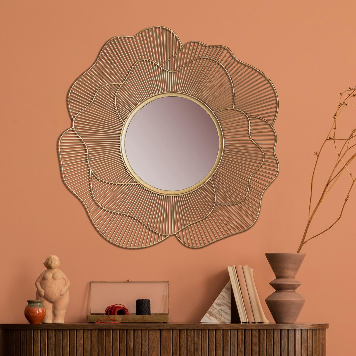 WANDSPIEGEL Rund Metall Gold 77 cm Blütenform - Goldfarben, Glas (77/77/3cm) - KADIMA DESIGN