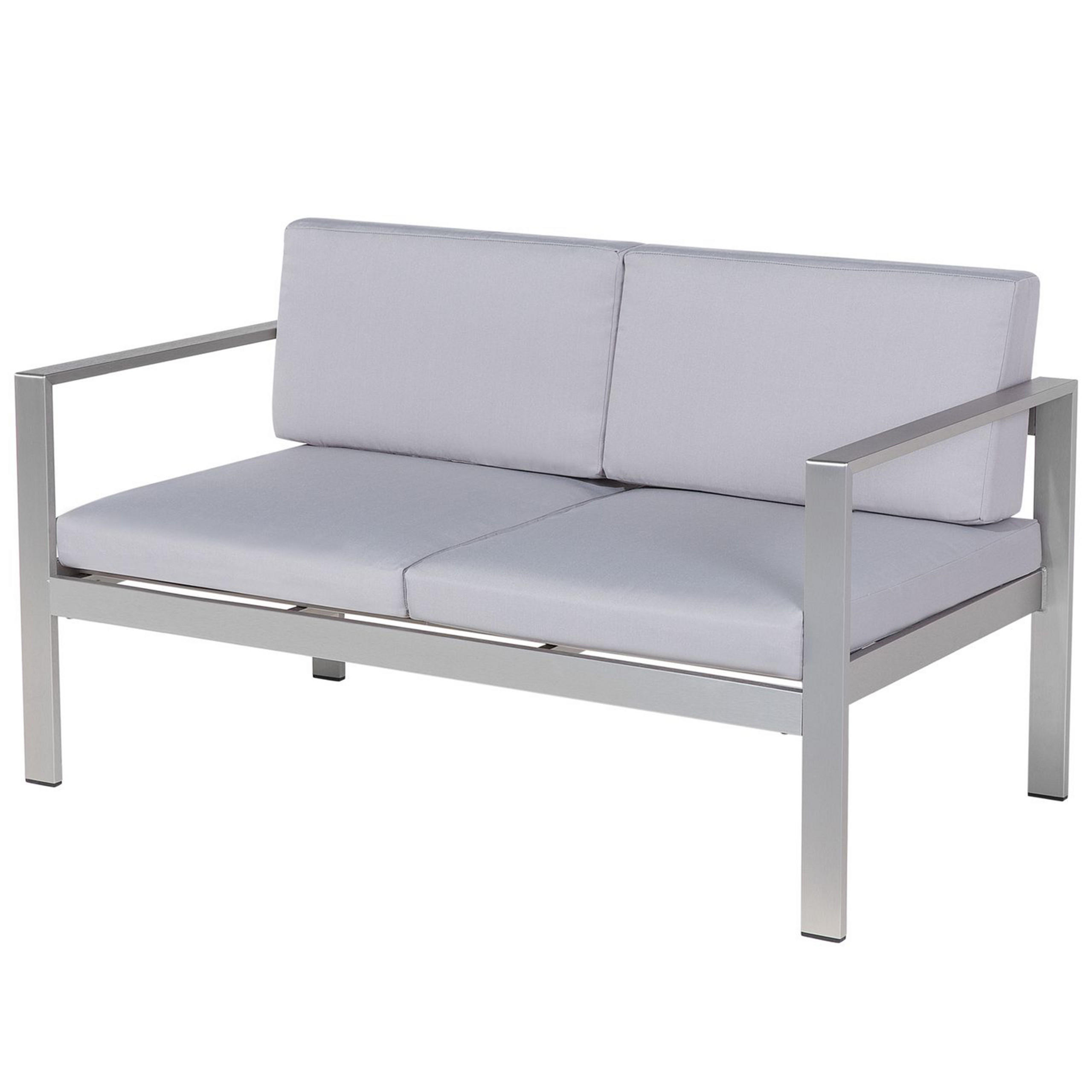 GARTENSOFA Aluminium 2-Sitzer Auflagen hellgrau Salerno - Hellgrau, Metall (142/80/70cm) - Beliani