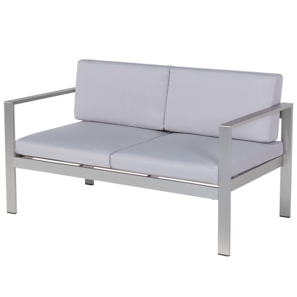 GARTENSOFA Aluminium 2-Sitzer Auflagen hellgrau Salerno - Hellgrau, Metall (142/80/70cm) - Beliani