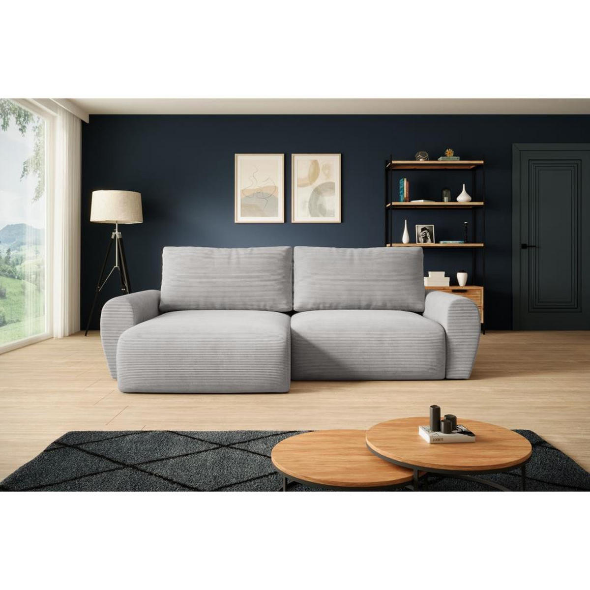 ECKSCHLAFSOFA Poss L hellgrau links - Hellgrau, Textil (253/153cm) - Beautysofa
