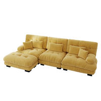 ECKSOFA Chenille Gelb mit Ottomane und Kissen - Gelb, Textil (313/145cm) - WISHDOR