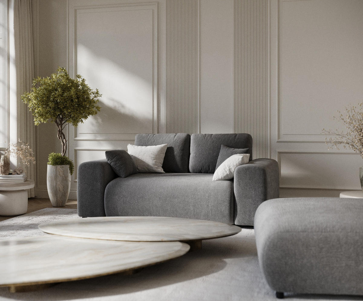 2-SITZER-SOFA Zanzibar Grau Chenille - Schwarz/Grau, Holz/Holzwerkstoff (178/79/108cm) - Maison de Reve