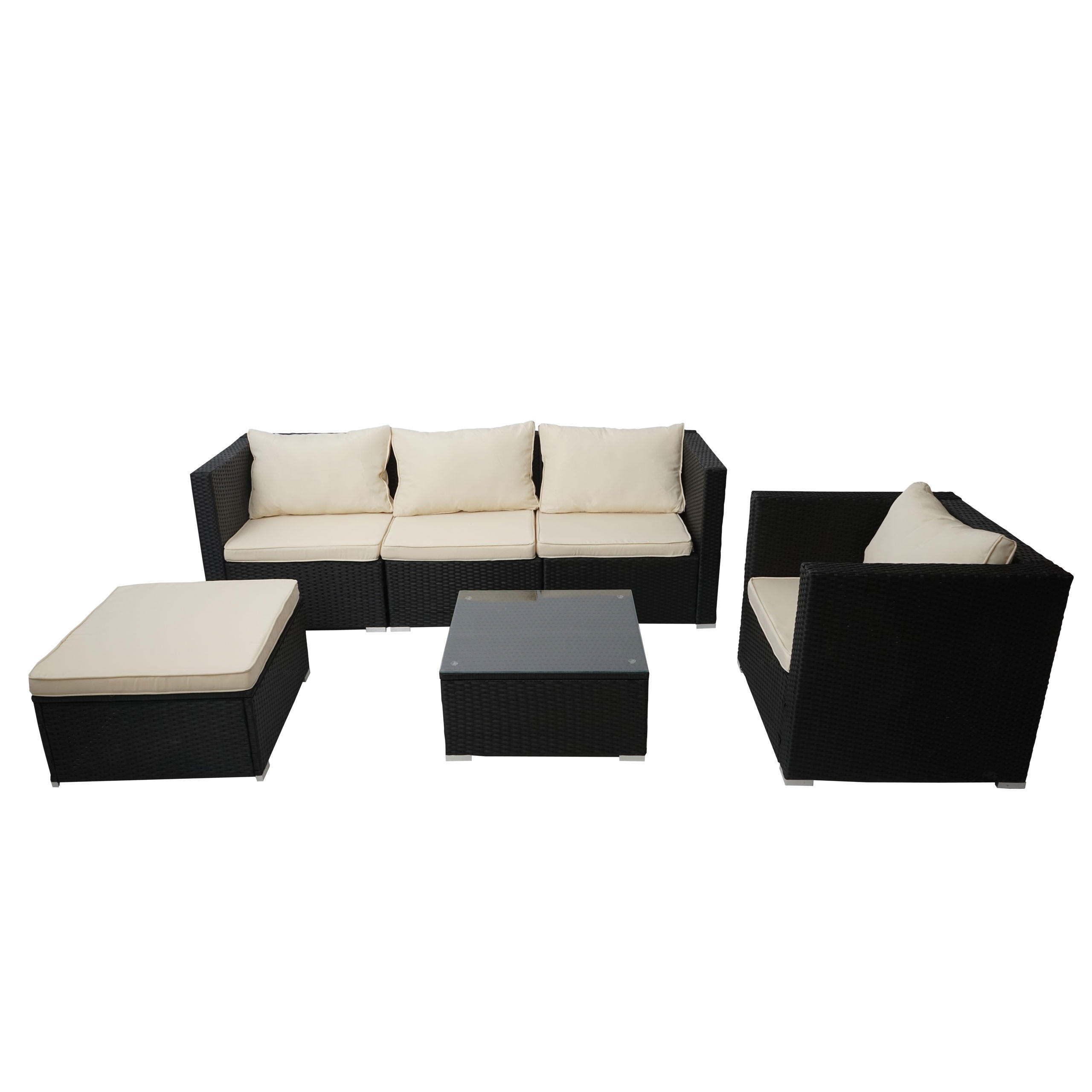 POLY-RATTAN-GARNITUR Schwarz, Cremeweiß - Schwarz/Weiß, Kunststoff - MCW