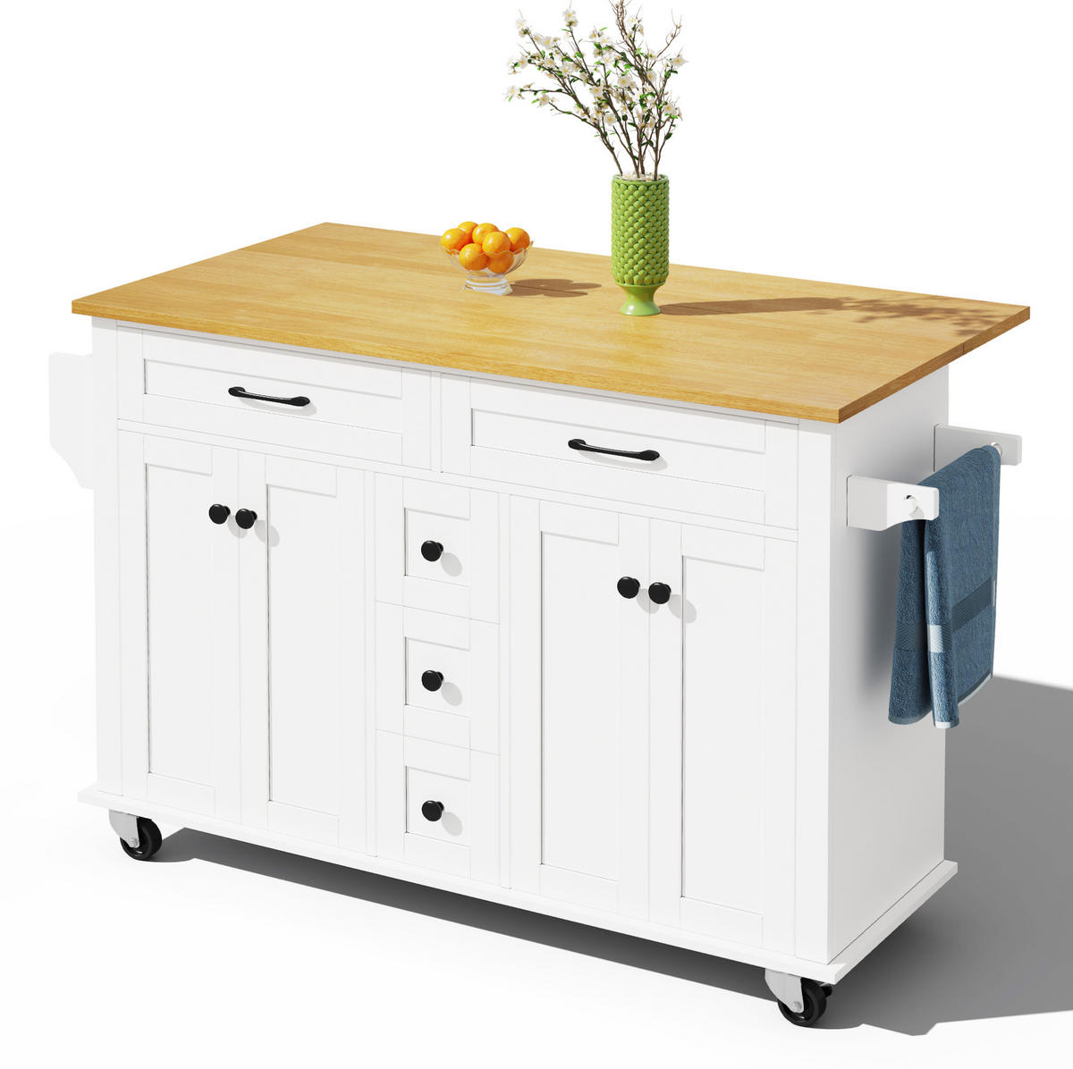 KÜCHENWAGEN 140/40/89 cm in Weiß/Natur mit klappbarer Arbeitsplatte und Rollen - Weiß, Holzwerkstoff (140/89/65cm) - Flora Grace