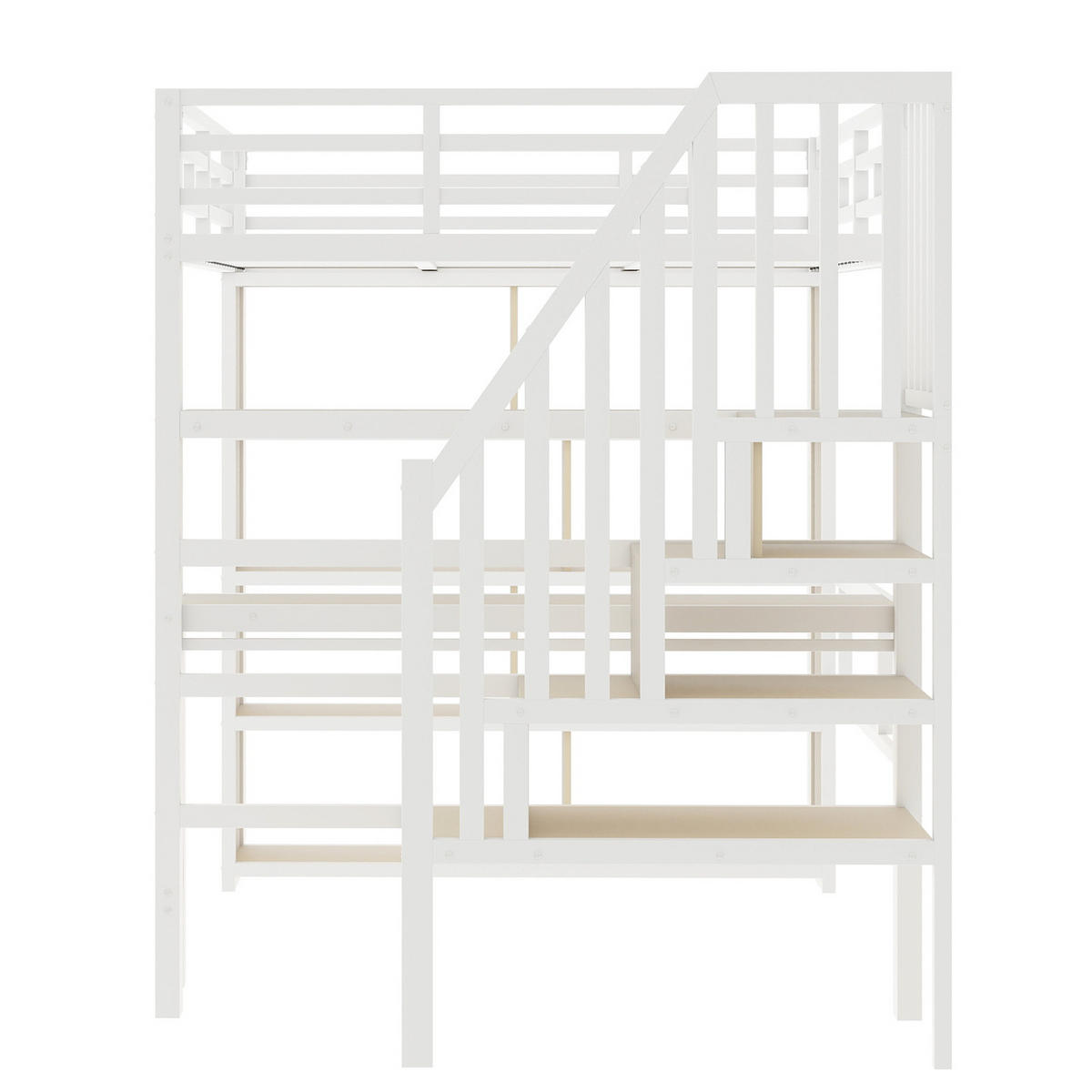 HOCHBETT 140/200 cm DE-04981, mit LED, Schreibtisch und Stauraumtreppe in Weiß - Weiß, Metall (140/200cm) - ComfortXL
