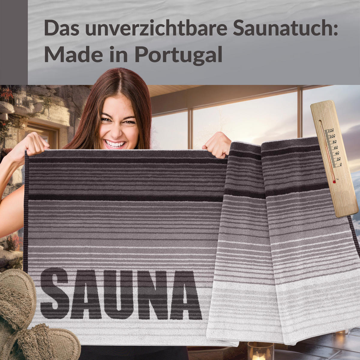 SAUNAHANDTUCH Oslo Grau – Schwarz 85x200 cm - Dunkelgrau/Grau, Textil (85/200cm) - Lashuma