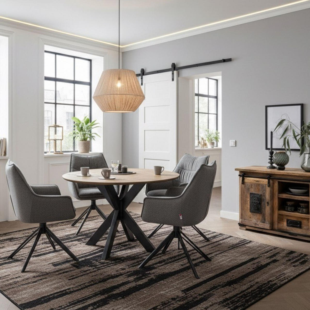 MÖBELSET Massivholztisch Avola, 4er Set Diningsessel Ginosa dunkelgrau - Dunkelgrau/Schwarz, Holz/Textil (110/76/110cm) - bene living
