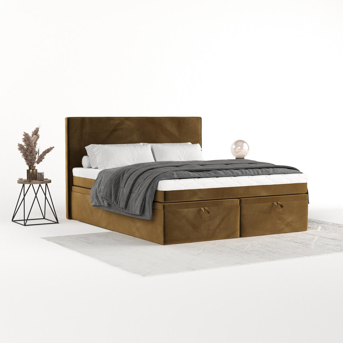 BOXBETT Zalla 180/200 cm Honiggelb im Kronos Stoff - Schwarz/Honig, Holz/Holzwerkstoff (180/200cm) - AltaBeds