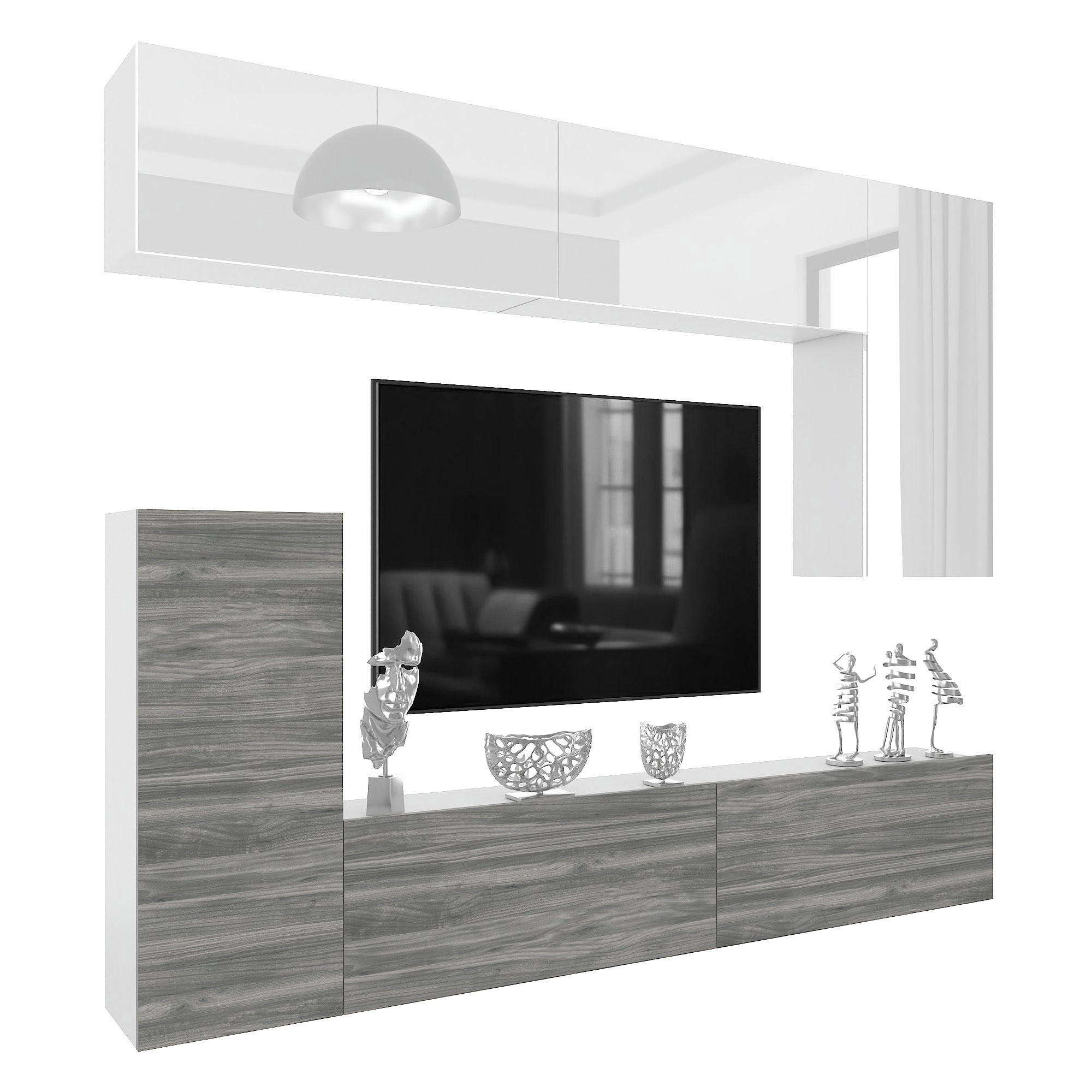 B BELINI GROUP OBÝVACÍ STĚNA Milano 8, Bílá lesklá / Šedá matná, 250 cm, Bezúchytková