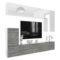 WOHNWAND Milano 8, Weiß Hochglanz/Grau Matt, 250 cm, Grifflos - Weiß, Holz (250/115/36cm) - B BELINI GROUP
