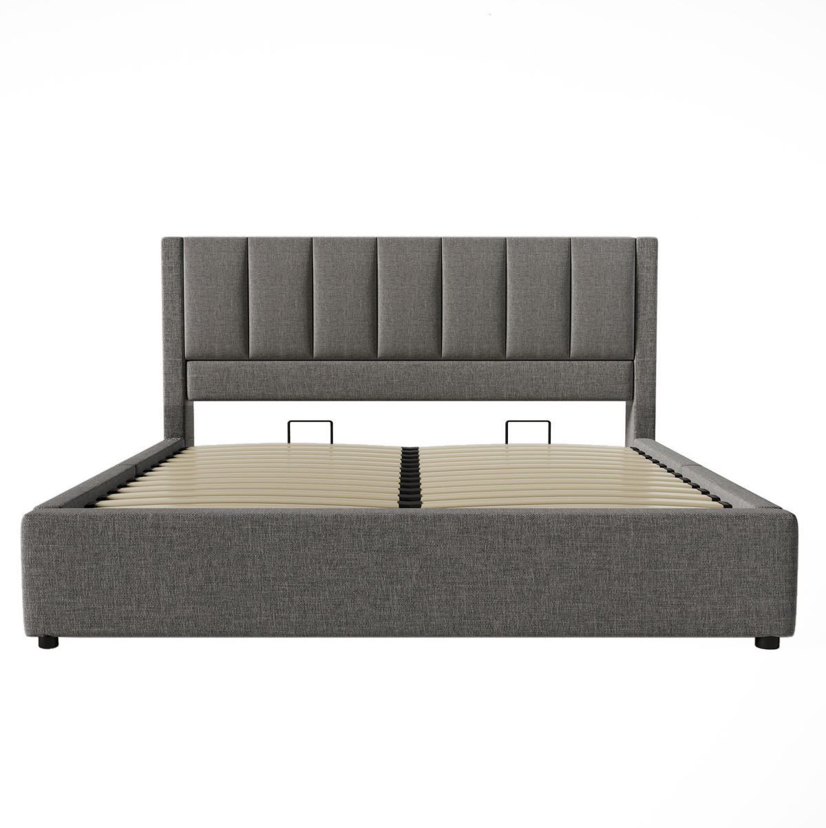 POLSTERBETT mit Stauraum und Ladestation 160x200 cm Leinen Grau mit Matratze - Grau, Metall (160/200cm) - Beauniv