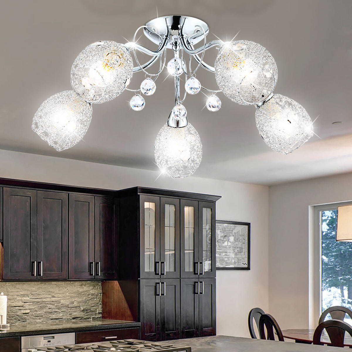 LED DECKENLEUCHTE Chromgeflecht Silber - Silberfarben, Glas (54/54/22cm) - Globo Lighting