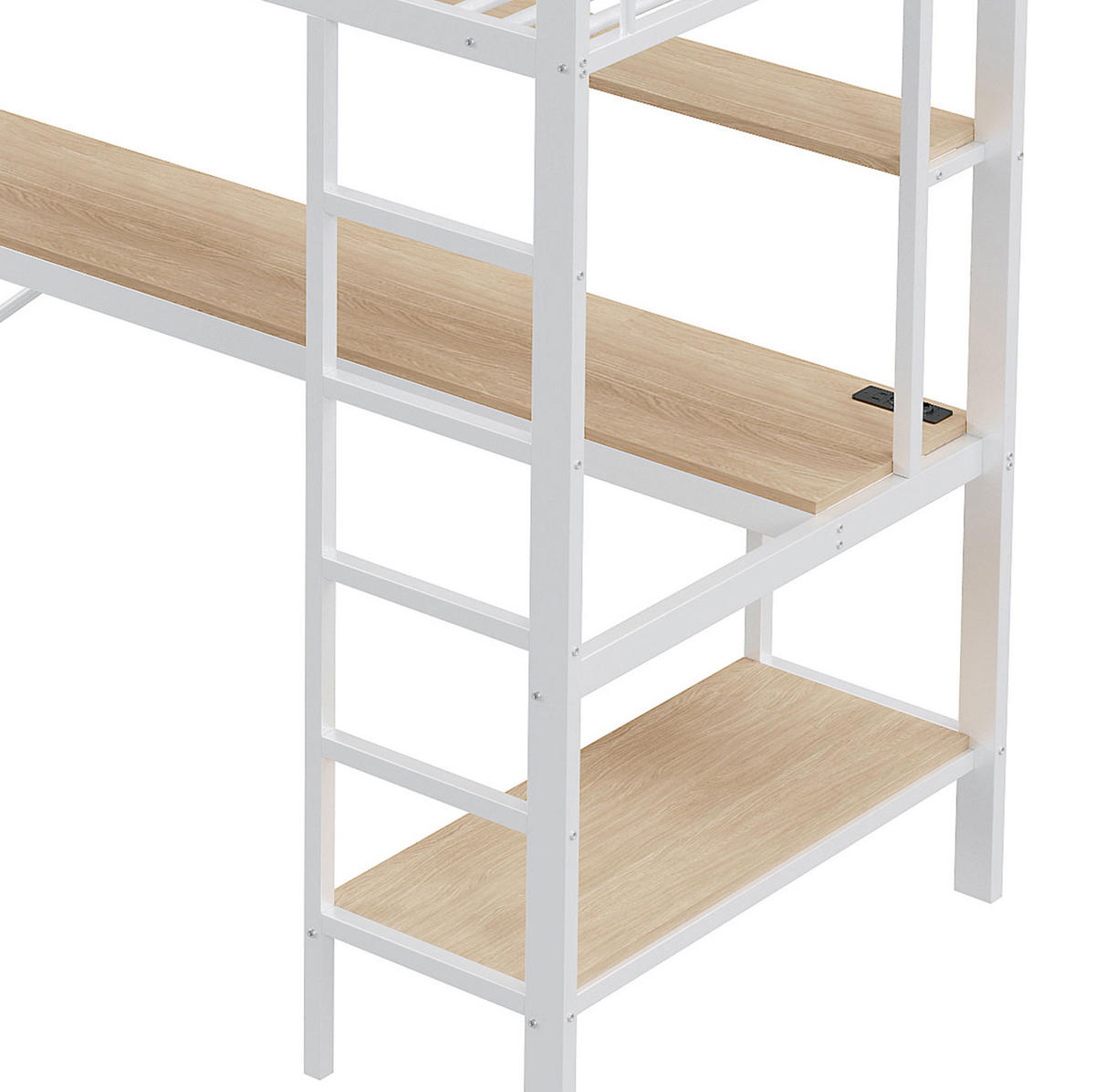 HOCHBETT 90/200 cm aus Metall und MDF mit Schreibtisch, Regal, LED, USB und Steckdose Weiß - Weiß, Metall (90/200cm) - Modenvie