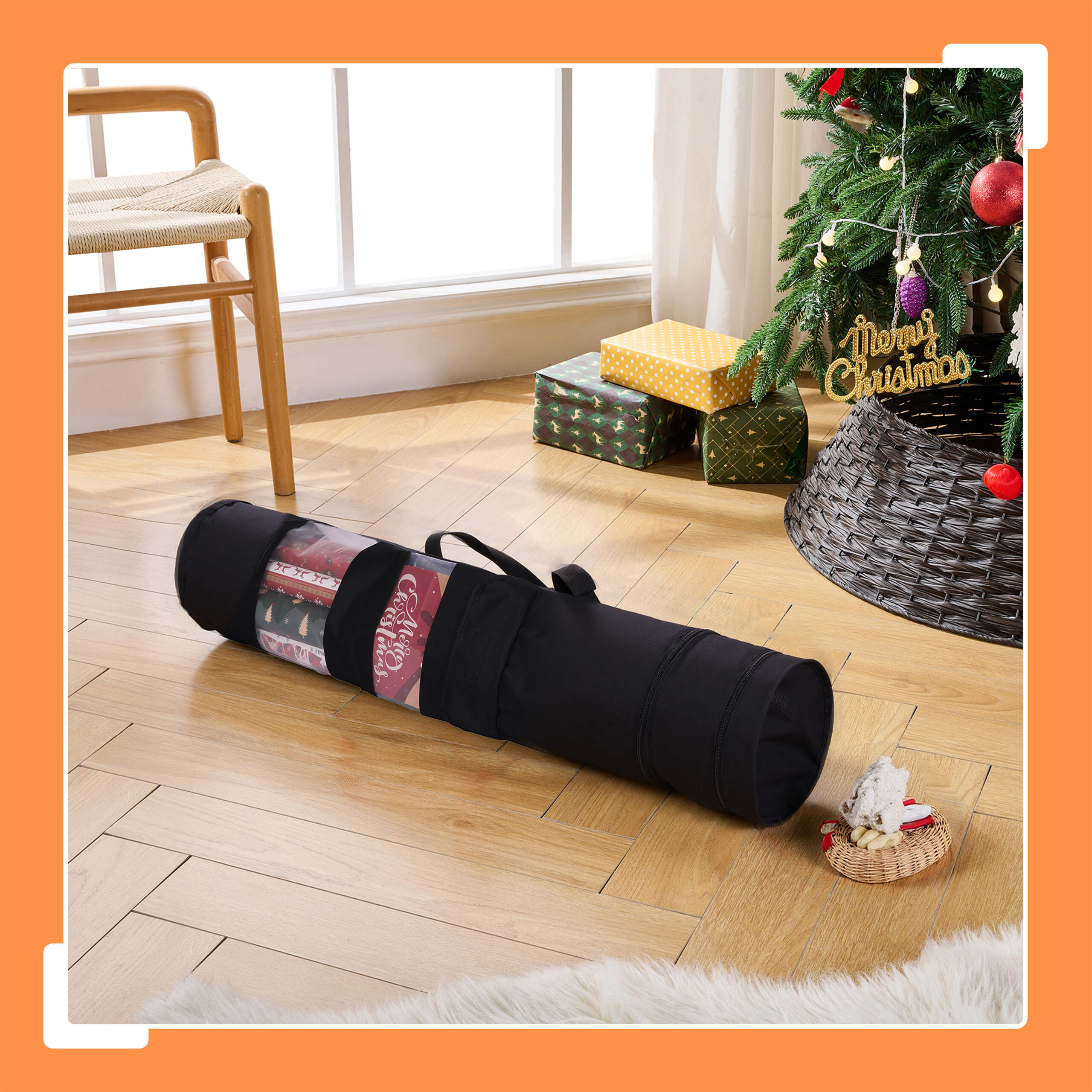 2XGESCHENKPAPIER-AUFBEWAHRUNG - Schwarz, Kunststoff/Textil (17/85/17cm) - Relaxdays