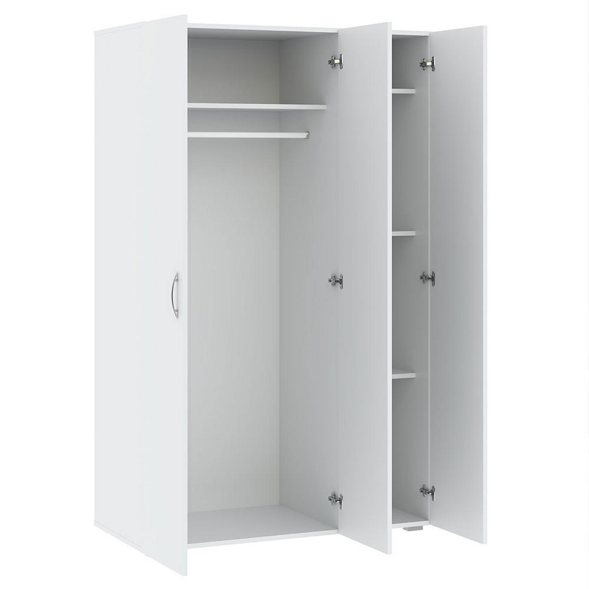 KLEIDERSCHRANK Basic Weiß 110,7 / 52 / 179 cm - Silberfarben/Weiß, Holz/Holzwerkstoff (110.7/179/52cm) - Feldmann-Wohnen