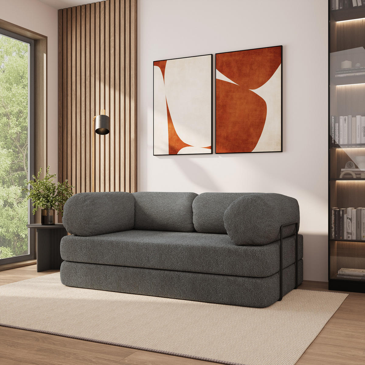 POHOVKA z pěny EIREN s kovovým rámem Buklé látka Šedá - šedá, textil (170/68/80cm) - MASSENO