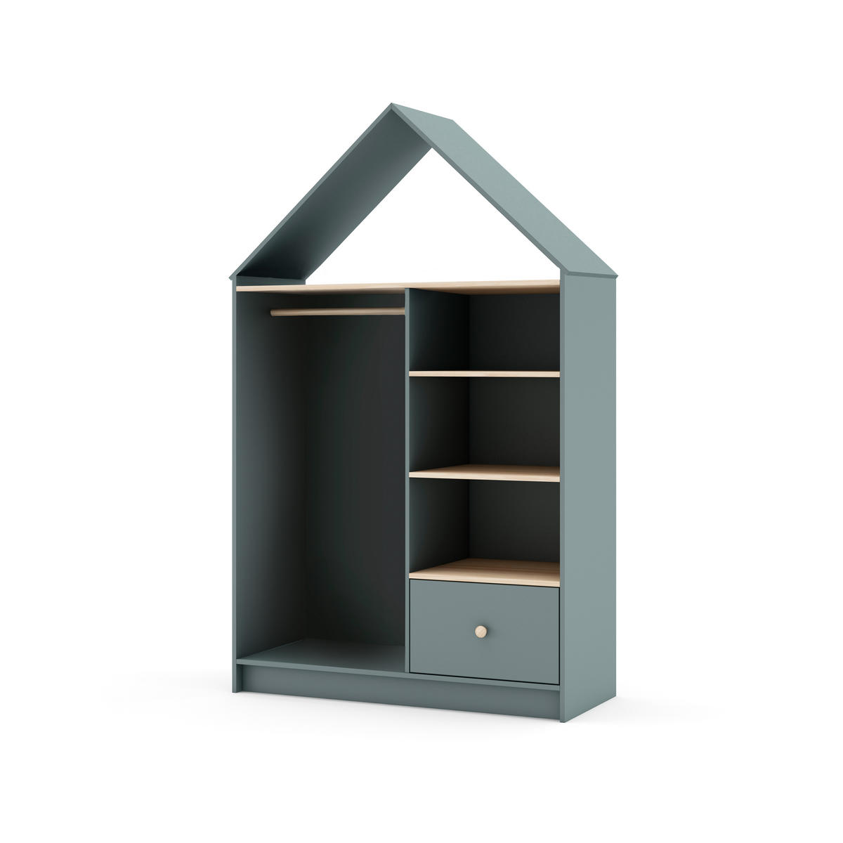 KLEIDERSCHRANK mit 3 Nischen, 1 Schublade und 1 Kleiderstange H180 cm 45/110/180 cm - Grün, Holz (45/180/110cm) - Calicosy