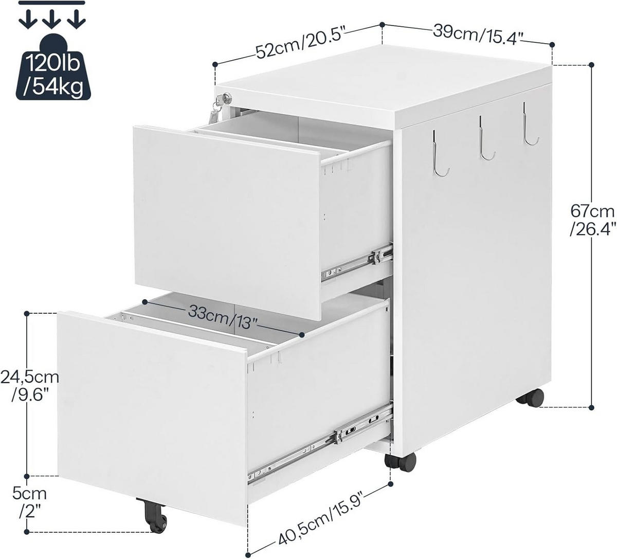AKTENSCHRANK Weiß mit 2 Schubladen - Weiß, Metall (52/67/39cm) - Hoobro