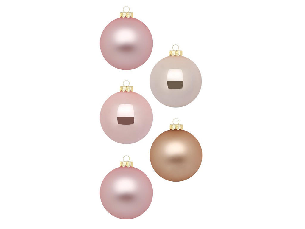 WEIHNACHTSORNAMENTE 30er-Set runde Ornamente rosa-creme Mix 6 cm - Pink/Creme, Glas (6/6/6cm) - LAALU