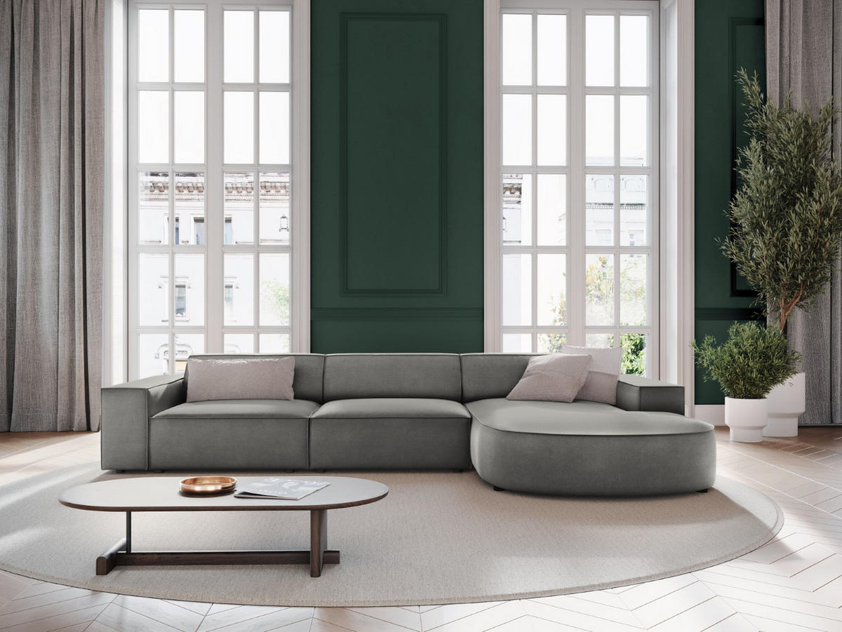 ECKSOFA rechts Jodie aus Samt hellgrau 4 Sitzplätze - Hellgrau, Textil (166/284cm) - Micadoni