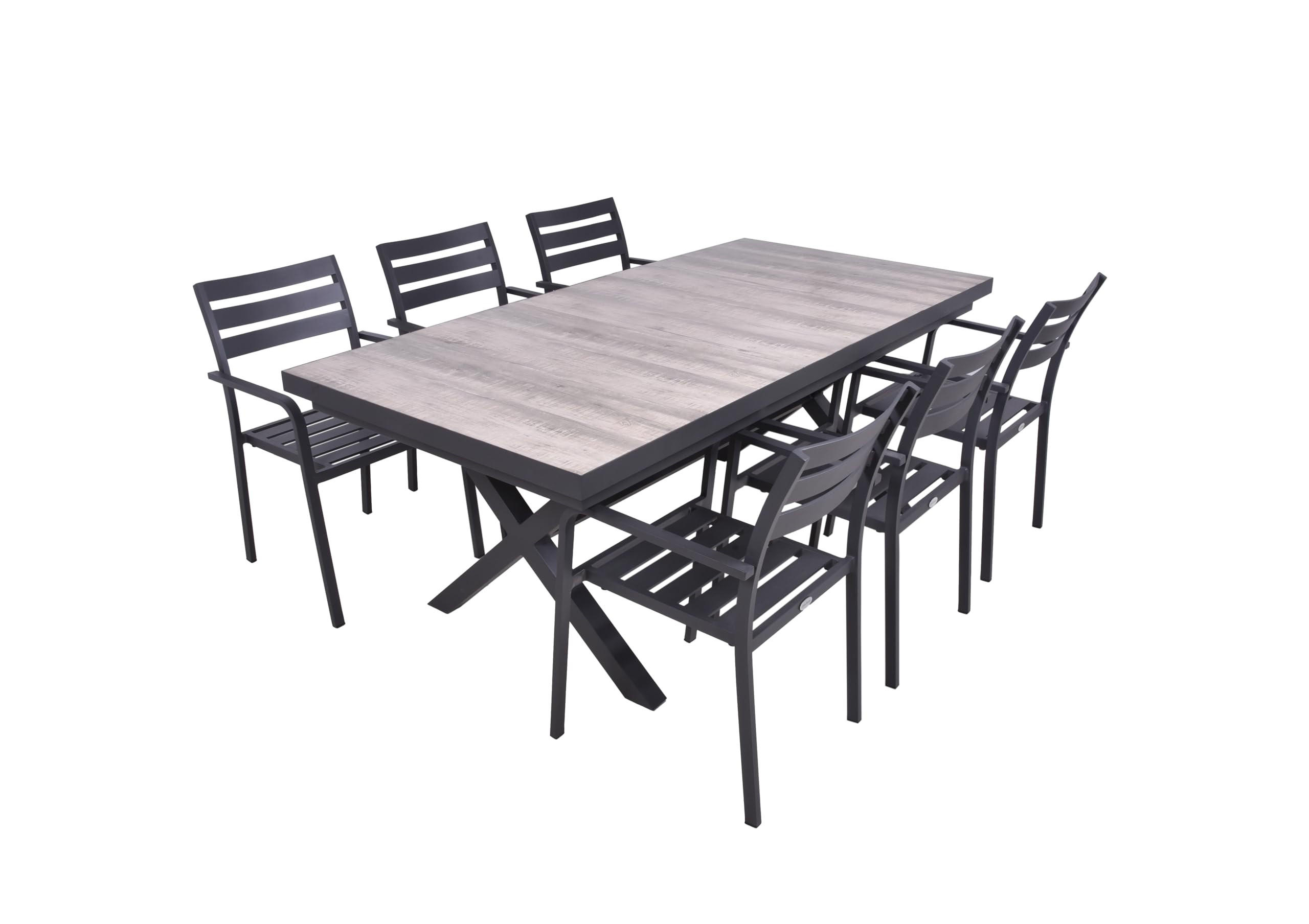 GARTEN-SITZGRUPPE Jana 7-teilig Gartenmöbel-Set - Grau, Metall - DELUKE