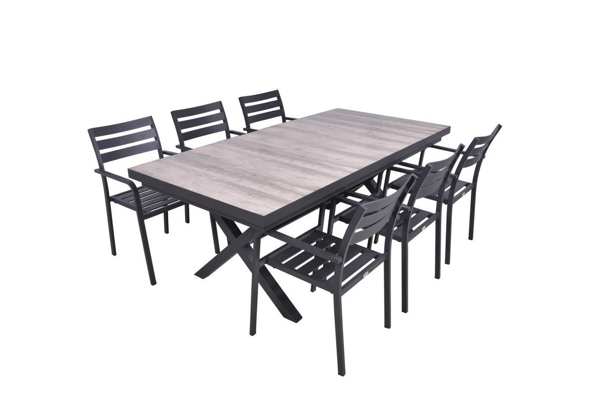 GARTEN-SITZGRUPPE Jana 7-teilig Gartenmöbel-Set - Grau, Metall - DELUKE