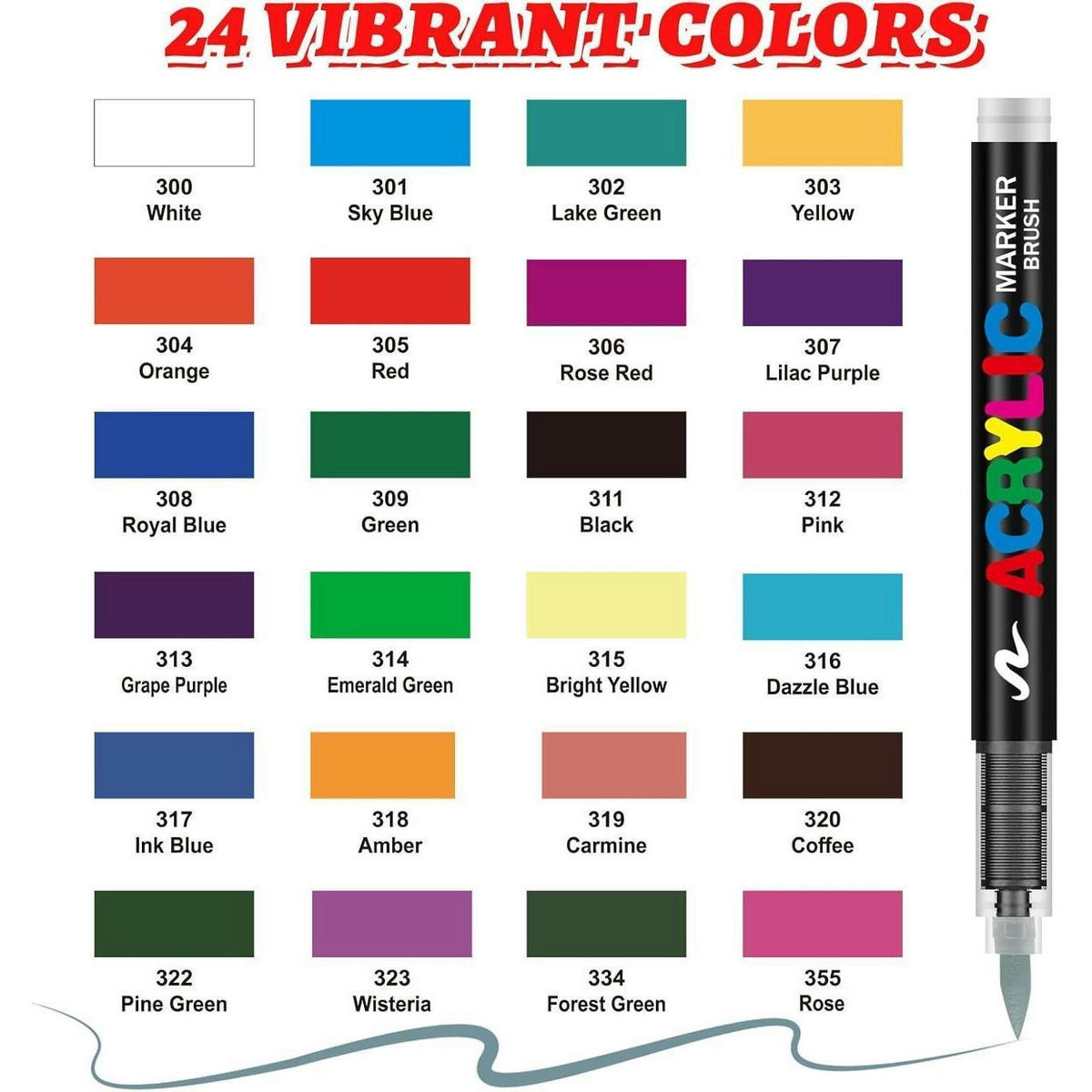 ACRYLSTIFTE 24 Farben Set mit Pinselspitze - Multicolor, Kunststoff (1.3/1.3/13.1cm)