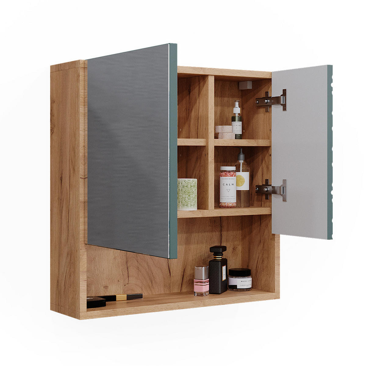 BADSPIEGELSCHRANK Irma Grün/Goldkraft Eiche 54 x 55 cm - Eiche Wotan/Grün, Holzwerkstoff (54/55/16.9cm) - Vicco
