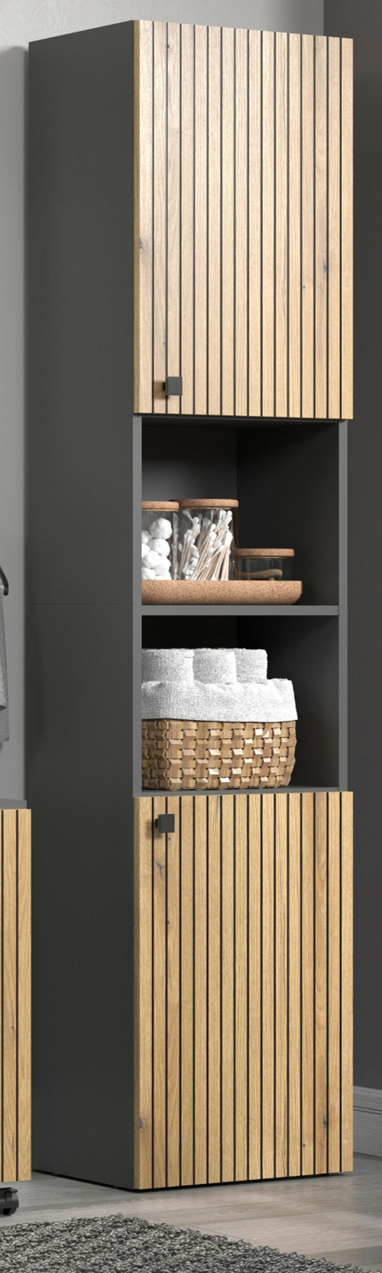 HOCHSCHRANK Evoke Eiche, grau 40 x 186 cm, Badschrank in modernem Design - Eichefarben/Anthrazit, Holzwerkstoff/Metall (40/186/31cm) - Top.Furn